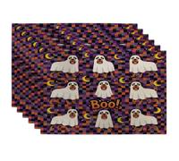 Lot de 6 sets de table amusants pour Halloween motif chien Rottweilers, 30,5 x 45,7 cm, motif imprimé fantôme effrayant pour la maison, le dîner, les fêtes de fin d'année, la cuisine