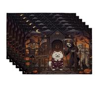 Lot de 6 sets de table amusants pour Halloween, motif chien samoyède, 30,5 x 45,7 cm, motif maison hantée d'horreur pour dîner, vacances effrayantes, décoration de cuisine
