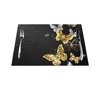 Lot de 6 sets de table antidérapants en PVC résistant à la chaleur Motif papillons dorés et blancs 45 x 30 cm