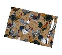Lot de 6 sets de table antidérapants résistants à la chaleur Motif coq et poules 45 x 30 cm