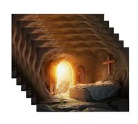 Lot de 6 Sets de Table antidérapants Saint Paisible 45x30cm, Sets de Table Jaune Grottes Lits De Pierre résistants à la Chaleur lavables, pour Cuisine Salle à Manger d'intérieur d'extérieur