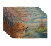 Lot de 6 sets de table artistiques vintage en forme de chien Motif Paris Scénique pour table à manger, printemps, antidérapant, lavable, intérieur et extérieur, cuisine, fête