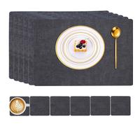 Lot de 6 sets de table avec dessous de verre, sets de table résistants à la chaleur, 100% imperméables, anti-huile, lavables, en similicuir, sets de table à double face pour bureau, salle à manger