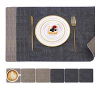 Lot de 6 sets de table avec sous-verres, sets de table résistants à la chaleur, 100% imperméables et oléophobes, sets de table en faux cuir lavables, sets de table en PU double face pour salle à
