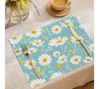 Lot De 6 Sets De Table Bleu Ciel À Imprimé Marguerite Printanière Lavables Antidérapants, Résistants La Chaleur Plantes Simples pour Cuisine Salle À Manger Décoration De Fête - 45X30Cm