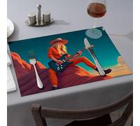 Lot de 6 sets de table bleus « A Woman in Orange Play Guitar Under A Starry Sky » - Sets de table roses de qualité supérieure pour cuisine et salle à manger