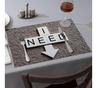 Lot de 6 sets de table bleus avec inscription « I Need With An Arrow » pointant vers le bas pour salle à manger et cuisine