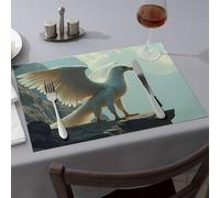 Lot de 6 sets de table bleus représentant un oiseau blanc géant debout sur une falaise surplombant une personne, sets de table de Pâques