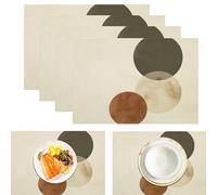 Lot de 6 Sets de Table Blocs De Couleur Cercles, Abstrait Minimalisme Coton et Lin Lavables Antidérapants Beige Set de Table, décoration pour Cuisine Salle à Manger Vacances fête 45x30cm
