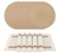 Lot de 6 Sets de Table Bohème,Tapis de Repas en Herbe Tissés à la Main aux Couleurs Primaires et Set Table Tissu en Coton et Lin avec Pompon,pour Mariage à la Ferme,Cuisine Table à Manger