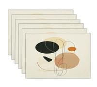 Lot de 6 Sets de Table Cercles Lignes, Art Minimaliste Et Abstrait Beige Sets de Table Résistants à la Chaleur, Antidérapants Imperméables, Décoration pour Intérieure Vacances Fête 45x30cm