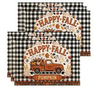Lot de 6 sets de table citrouilles avec citation de camion Happy Fall