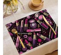 Lot de 6 Sets de Table Cosmétiques Rouge À Lèvres, Mode Beauté Coton et Lin Lavables Antidérapants Violet Set de Table, décoration pour Cuisine Salle à Manger Vacances fête 45x30cm