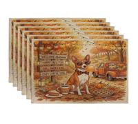 Lot de 6 sets de table d'automne Basenji en forme de chien 30,5 x 45,7 cm, motif automnal, camping, camion, scénique, pour dîner, vacances, décoration de cuisine