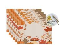 Lot de 6 sets de table d'automne en vinyle motif feuilles d'érable champignons pour tables de salle à manger, sets de table de cuisine, résistants à la chaleur, lavables et lavables en PVC