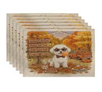 Lot de 6 sets de table d'automne motif bichon frisé, 30,5 x 45,7 cm, camping, camion, scénique, pour salle à manger, vacances, décoration de cuisine