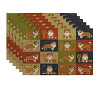 Lot de 6 sets de table d'automne motif chien berger Shetland, 30,5 x 45,7 cm, motifs rétro mignons et mignons, lavables pour salle à manger, vacances d'automne, décoration de la maison et de la