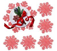 Lot de 6 Sets de Table de Noël, QeeFop 38cm PVC avec Flocons de Neige Sets de Table, Lavables Antidérapants et Résistants à la Chaleur, Set de Table en Vinyle pour Noël, Mariage, Fete (Rouge)