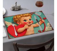 Lot de 6 sets de table de printemps - Cupid Shoots An Arrow Of Love - Décoration rustique moderne - Lavables
