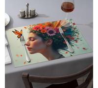 Lot de 6 sets de table de printemps motif floral Rêves : une femme sereine évasion napperons bleus pour décoration d'intérieur rustique