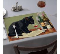 Lot de 6 sets de table de style western avec motif chat noir sur un journal ouvert