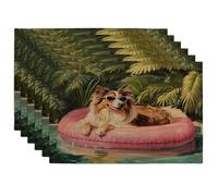 Lot de 6 sets de table d'été en forme de chien Collie rugueux, 30,5 x 45,7 cm, motif imprimé de palmiers et chiots côtiers, pour dîner à la maison, pour animaux de compagnie, vacances, cuisine