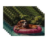 Lot de 6 sets de table d'été motif chien basset 30,5 x 45,7 cm, motif imprimé de palmiers et chiots côtiers pour la maison, le dîner, les vacances d'animaux de compagnie, les fêtes de fin d'année, la