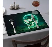 Lot de 6 sets de table d'été motif tête de mort vert brillant dans un noir