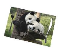 Lot de 6 sets de table deux grands pandas - Résistants - Lavables - Pour extérieur et intérieur - Pour salle à manger, terrasse, table de cuisine et enfants