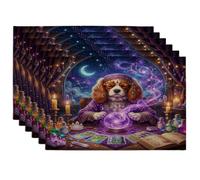 Lot de 6 sets de table d'Halloween avec motif imprimé de chien Cavalier King Charles Spaniel, 30,5 x 45,7 cm, tarot effrayant pour la maison, le dîner, les fêtes de fin d'année, la cuisine