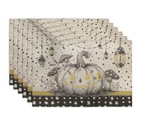 Lot de 6 sets de table d'Halloween en forme de citrouille et de champignon, noir et blanc, antidérapants et lavables pour intérieur et extérieur