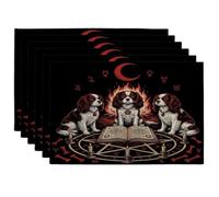 Lot de 6 sets de table d'Halloween motif chien Cavalier King Charles épagneul, 30,5 x 45,7 cm, sorcière des vacances saisonnières pour dîner, décoration effrayante pour la maison, la cuisine