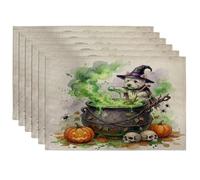 Lot de 6 sets de table d'Halloween motif chien Westie - 30,5 x 45,7 cm - Sorcière des vacances - Décoration de cuisine