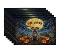 Lot de 6 sets de table d'Halloween motif schnauzer chien 30,5 x 45,7 cm, cimetière de vacances, décoration de cuisine pour la maison, le dîner, les fêtes de fin d'année, les fêtes de fin d'année, la