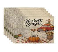 Lot de 6 sets de table doux à motif de chien Fall Russell Terrier, 30,5 x 45,7 cm, motif imprimé de camion de ferme, de récolte d'automne pour la maison, le dîner, les vacances à la campagne, la