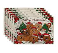 Lot de 6 sets de table doux avec motif imprimé « Marry Christmas Tree Chow Chow », 30,5 x 45,7 cm, Père Noël, bonhomme de neige