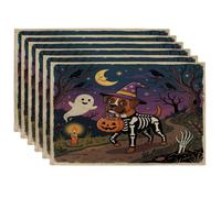 Lot de 6 sets de table doux pour Halloween motif chien boxeur, 30,5 x 45,7 cm, motif imprimé de chiot d'horreur, cimetière, pour dîner à la maison, fête de vacances, cuisine