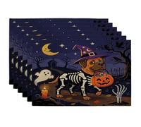 Lot de 6 sets de table doux pour Halloween - Motif chien mastiff - 30,5 x 45,7 cm - Motif imprimé de chiot d'horreur - Pour dîner à la maison, fête de vacances effrayante et effrayante