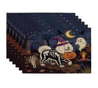 Lot de 6 sets de table doux pour Halloween motif chien samoyède, 30,5 x 45,7 cm, motif imprimé de chiot d'horreur, cimetière, pour la maison, le dîner, les fêtes de fin d'année, la cuisine