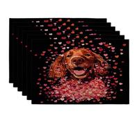 Lot de 6 sets de table doux pour la Saint-Valentin, 30,5 x 45,7 cm, motif chiot en forme de cœur amusant pour le dîner, motif animal domestique, vacances, décoration de cuisine