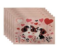 Lot de 6 sets de table doux pour la Saint-Valentin, motif cavalier King Charles épagneul, 30,5 x 45,7 cm, couple de chiots pour dîner, amant, décoration de maison, cuisine