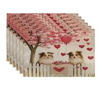 Lot de 6 sets de table doux pour la Saint-Valentin, motif chien berger Shetland, 30,5 x 45,7 cm, couple de ferme, chiot - Motif animal domestique - Décoration de maison et de cuisine