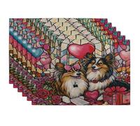 Lot de 6 sets de table doux pour la Saint-Valentin - Motif chien berger Shetland - 30,5 x 45,7 cm - Motif chiot en vitrail - Pour dîner - Décoration de maison et de cuisine