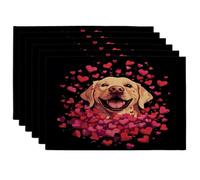 Lot de 6 sets de table doux pour la Saint-Valentin, motif labrador retriever, 30,5 x 45,7 cm, motif chiot cœur amusant pour dîner à la maison, amoureux des animaux domestiques, fête de vacances