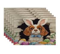 Lot de 6 sets de table doux pour salle à manger, décoration d'intérieur et de cuisine Motif chien Cavalier King Charles Spaniel de Pâques 30,5 x 45,7 cm