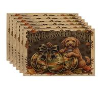 Lot de 6 sets de table doux sur le thème du soldat - Motif labradoodle d'automne - 30,5 x 45,7 cm - Motif citrouille d'automne et feuille d'érable - Pour dîner à la maison, fête de vacances