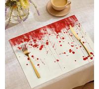 Lot de 6 Sets De Table Éclaboussures De Sang | 45x30cm Art des Éclaboussures d'encre Noire Sets De Table Lavable Absorbant Dessous Assietter pour Cuisine, Salle à Manger, Fêtes, Décoration, Blanc