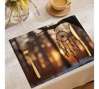 Lot de 6 Sets de Table en Coton Lin Attrape-Rêves Branche Lavables Antidérapants Forêt Tranquille Dessous de Table Décoratifs pour Cuisine, Salle à Manger