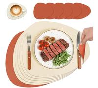 Lot de 6 sets de table en cuir synthétique lavables ovales double face antidérapants en cuir synthétique (beige + marron)