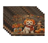 Lot de 6 sets de table en forme de chien cavachon d'automne - 30,5 x 45,7 cm - Bois mignon - Pour dîner à la maison, fête d'automne, décoration de cuisine